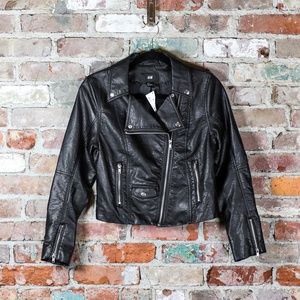 NWOT H&M Black Faux Leather Jacket New Size 4